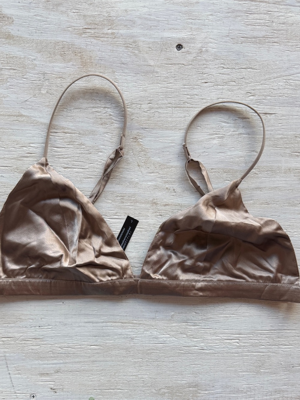 SilRiver Silk Triangle Size L Bralette in Champagne With Extender